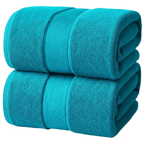 Infinitee Xclusives– Luxury Bath Sheets Towels – 2 Pack 600 GSM (35X70 Inches)– 100% Ring Spun Cotton Large Bath Towels for Bathroom (Serene Teal, Bath Sheet Pack of 2)