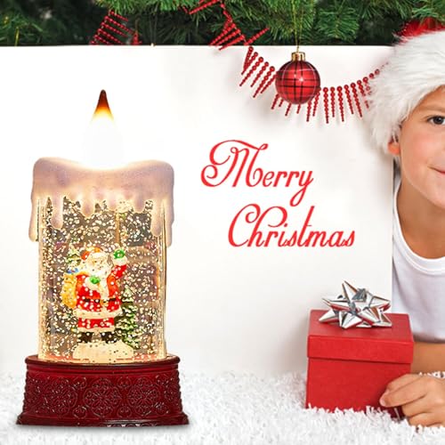Farol de Navidad de resina con bola de nieve y vela de diseño clásico 8