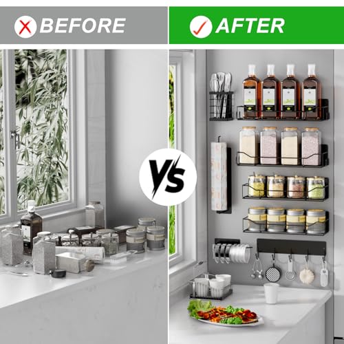 Iyebau HM546 Magnetic Spice Rack For Refrigerator,8 Pack Magnetic Fridge Shelf, Moveable Spice Organizer With Hook Rack, Paper Towel Holder, Utensil Holder,Cup Lid Holder thumb #5