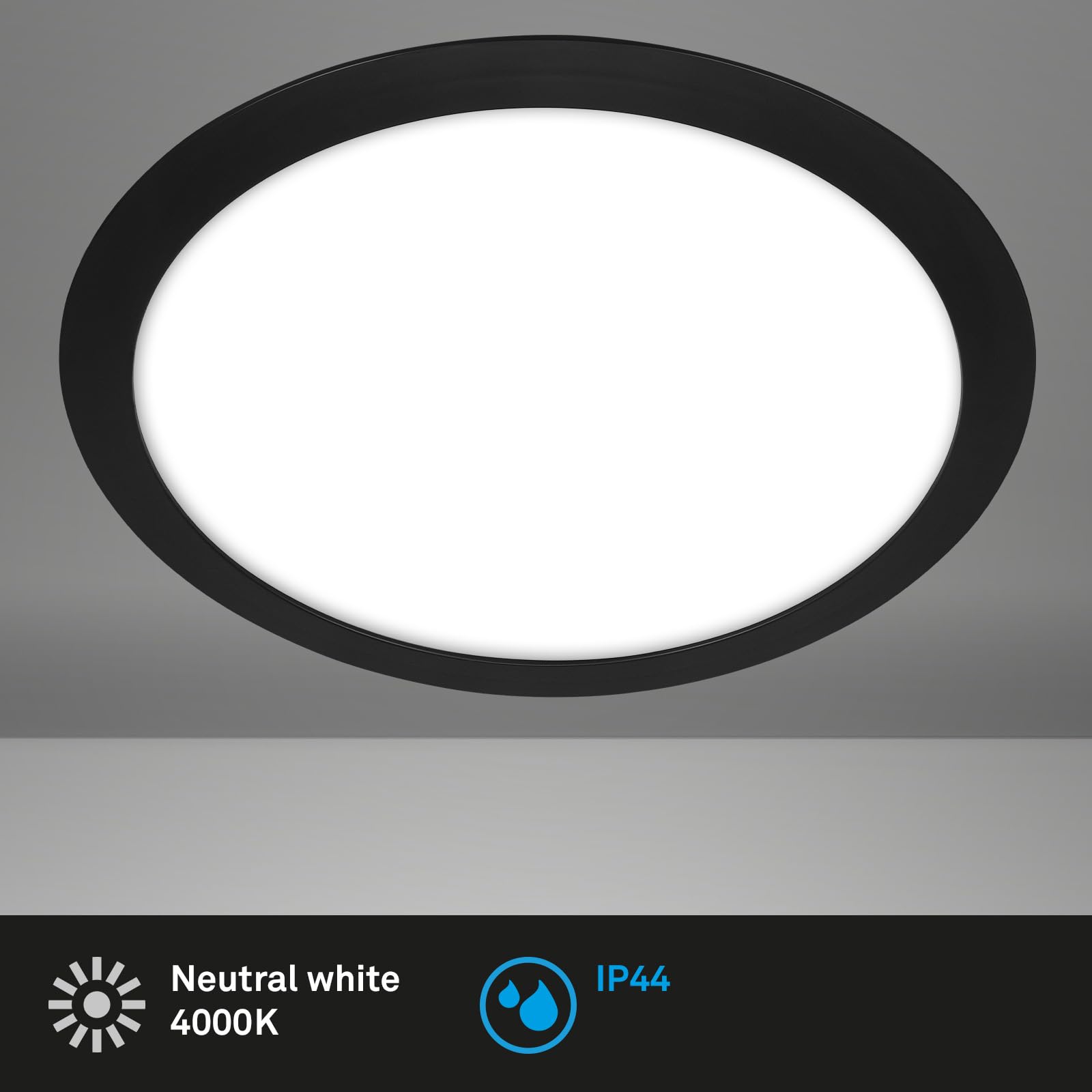 BRILONER - Lámpara de techo para el baño, Lámpara de techo con luz de color blanco neutro, Lámpara LED, Lámpara de baño, Lámpara de baño, IP44 protección contra salpicaduras de agua, 310x65 mm, Negro