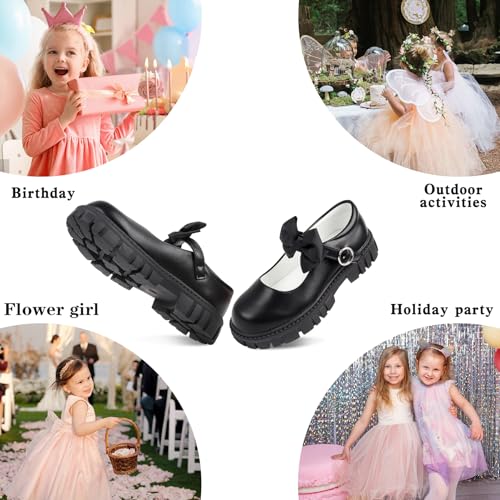 Image of Wulubaba Toddler Girl Dress Shoes Bow Black Dress School Shoes Princess Mary Jane for Toddler /Little Girl