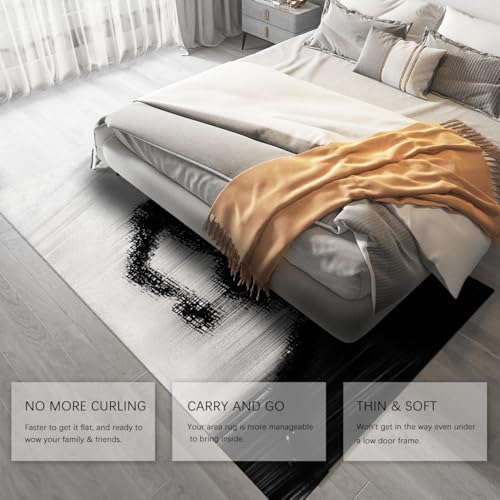 Tapis noir et blanc 80x150 cm lavable et pliable style abstrait