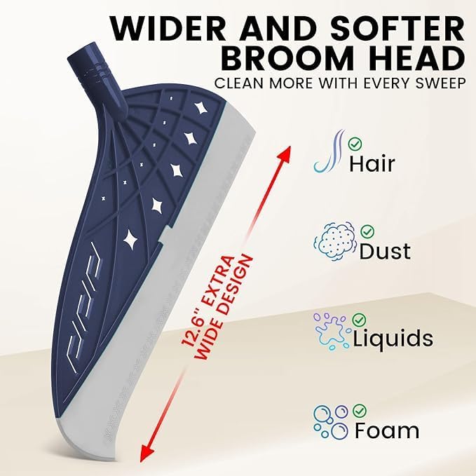 Image of Magic Air Broom, Household Magic Silicone Broom Sweeper, Adjustable Air Broom with Extra-Long Stainless Steel Handle, Multifunction Fixed Squeegee for Floor, Glass, and Tile (Blue)