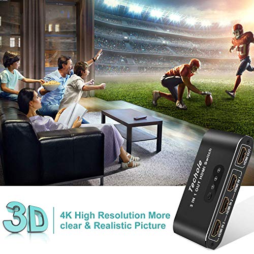 HDMI Switch 4k HDMI Splitter-Techole Aluminum HDMI Switch 3 in 1 Out, HDMI Switch with IR Remote Control, Supports 4k@30HZ 3D HD1080P, HDMI Switcher for PS4 Xbox Apple TV Fire Stick Blu-Ray Player - Thumbnail 6