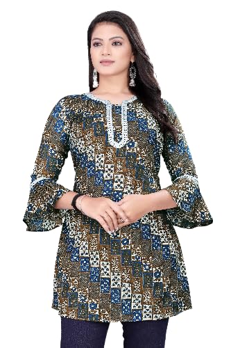 shree aksharam trends Aksharam Trends Presents Printed Rayon Fabric Tunic with Lace Boarder Pattern (AK-1330 R Tunic Lace Boarder Blue XL)-picture-17