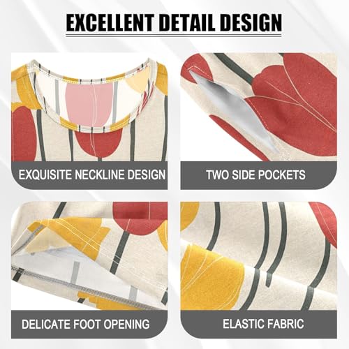 ALAZA Red Yellow Tulip Flower Art Pajamas Short Sleeve 2 Piece Sleepwear Top and Bottom Pajama Set Unisex4