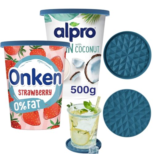 Wingcases Mehrweg Silikon große JoghurtDeckel 500g(2er-Set, Dunkelblau) Reversibel zu Untersetzern, Organizer Küche Behalterdeckel passt für Joghurt, Joghurtbecher, Untersetzer für Gläser
