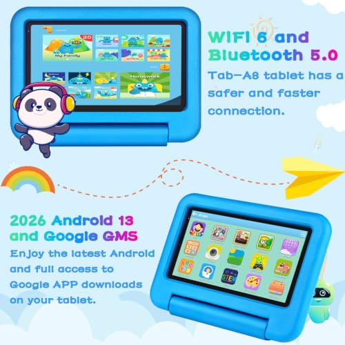 Image of Oangcc 7 Inch Tablet Android 13 Tablets, Wi-Fi 6, BT 5.0, 7GB RAM+ 64GB ROM (TF 2TB) | 3500mAh | 1024 x 600 Pixels | EVA Proof Case (Blue)