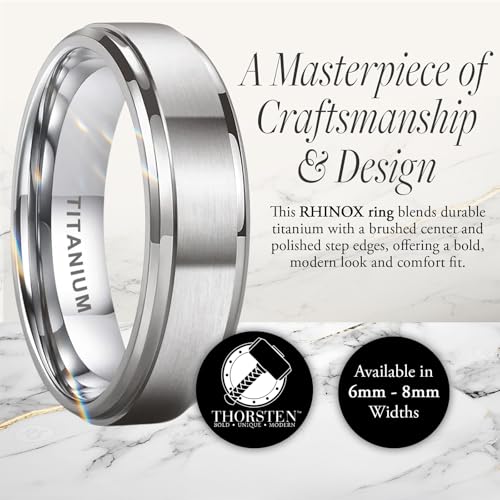 Roy Rose Jewelry Mens Titanium Brushed Raised Center Wedding Ring - Polished Step Edges Comfort Fit - 6mm 8mm Wide - Style Name: RHINOX2