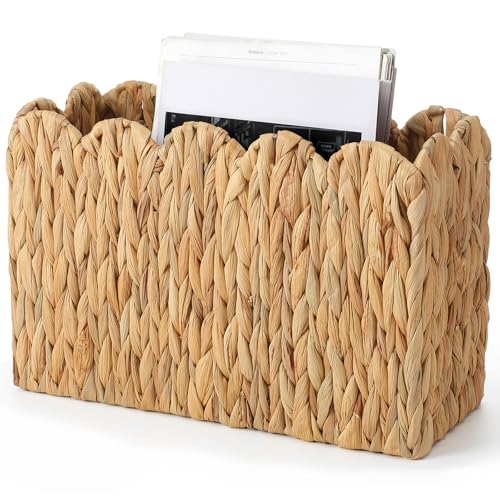 Chunful Scalloped Hand-woven Magazine Holder, Natural Water Hyacinth Storage Basket, Wicker Basket for Bathroom, Living Room, Home Office, Book Newspaper Holder 15