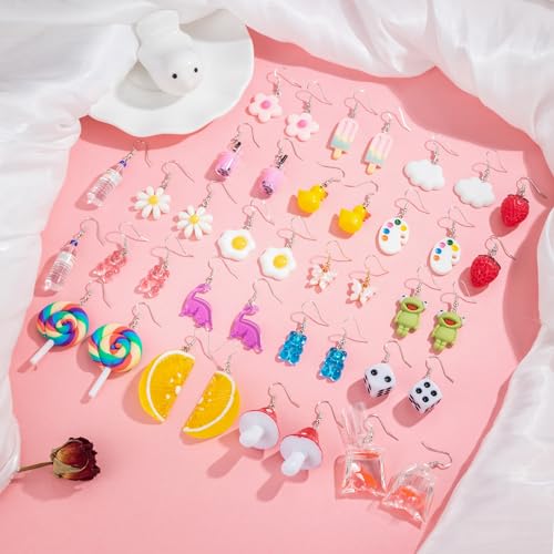 20-25 Pairs Weird Cute Earrings Drop Dangle Earrings for Women Food Earrings Aesthetic Earrings Weirdcore Kawaii Funny Earrings Set2
