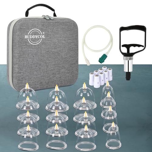 BUDDYCOL Therapy Cupping Sets 16 pcs, Vacuum Cups Kit for Muscle Relief, Body Cellulite Suction Neck and Back Pain Cup Massage Tool (16)