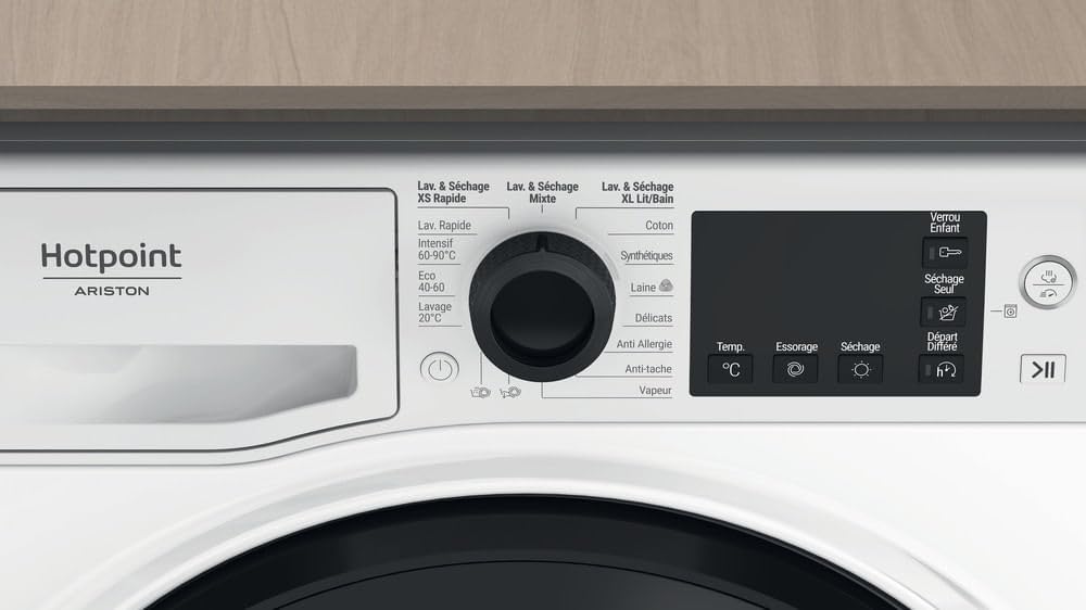 Hotpoint - NDB8635KFR Lave-linge Séchant Posable - Capacité 8 kg - Chargement Frontal, 1351 tr/min, Moteur Inverter, Vapeur Anti-odeur - H 85 x L 59.5 x P 54 cm - Classe Énergétique D - Blanc