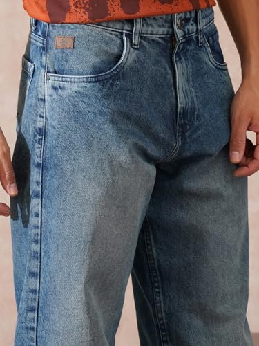 Image of WROGN Men's 100% Cotton Jeans | Solid | Baggy Fit