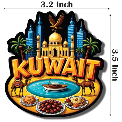Image of CVANU Kuwait Country Landmark Theme 2pcs MDF Fridge Magnet - Wooden Travel Souvenir Refrigerator Decorative Collectible Magnet