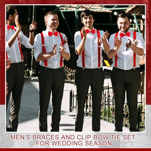 Image of Didaey 12 Pieces Men Suspender and Bow Tie Set Bulk Suspenders for Men Elastic Y Back Bowtie Set for Groom Groomsmen Weddings