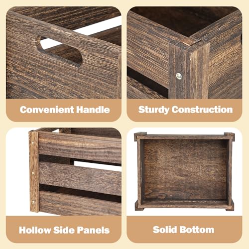 Wooden Crates 2 Pack, Rustic Handmade Wood Crate with Handles, Durable Large Wooden Crates for Display & Decor, Brown - Image 5