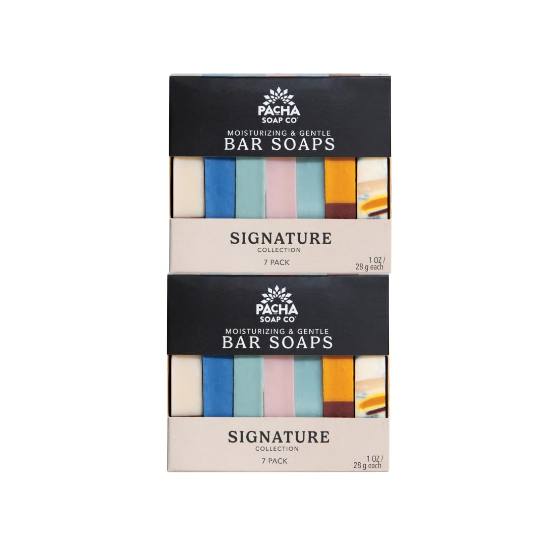 Pacha Soap Co. Bar Soap Variety Set - Signature Scents, Premium Handcrafted Trial & Travel Size Bars for Face, Hands & Body, Hydrating Formula with
