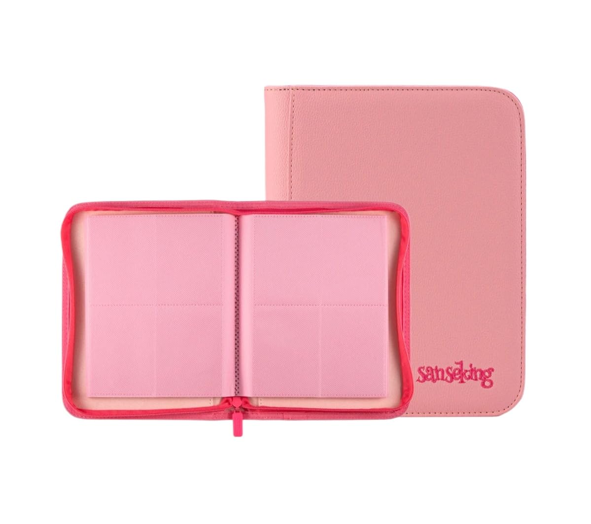 Premium Zipper 4/9/12 Pocket PU Card Binder - Aesthetic Pink & White Album for Pokemon Cards, Game Collection & Fan Photos (4 grid,pink)