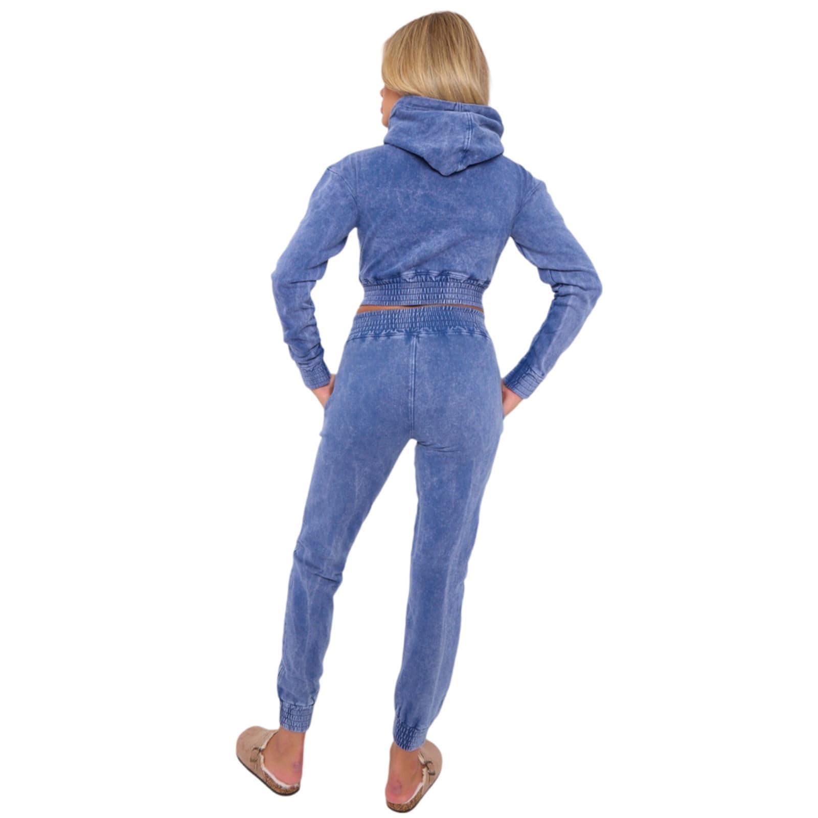 Zestaw dresów damskich, Acid Washed Crop Hoodie Zip Up Fleece Cuffed Joggers, Odzież gimnastyczna Zestaw damski, Zestawy odzieży wypoczynkowej z elastyczną talią UK, aktywna bluza z