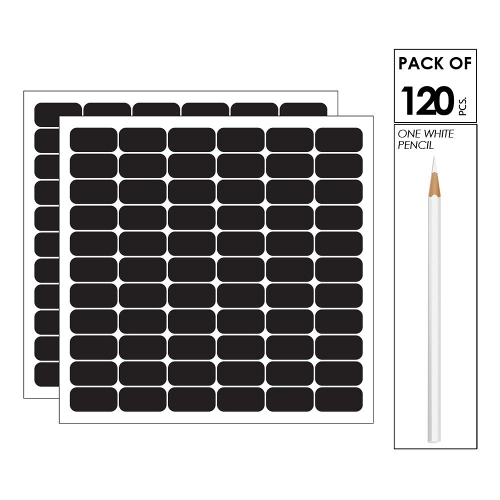 Pack of 120 Pieces Waterproof Chalkboard Labels with Pen Reusable Blackboard Stickers for Jars, Canisters, Kilner Jars, Scrapbooking, Food Storage Labels, Weddings (5cm x 2.6cm, Black)