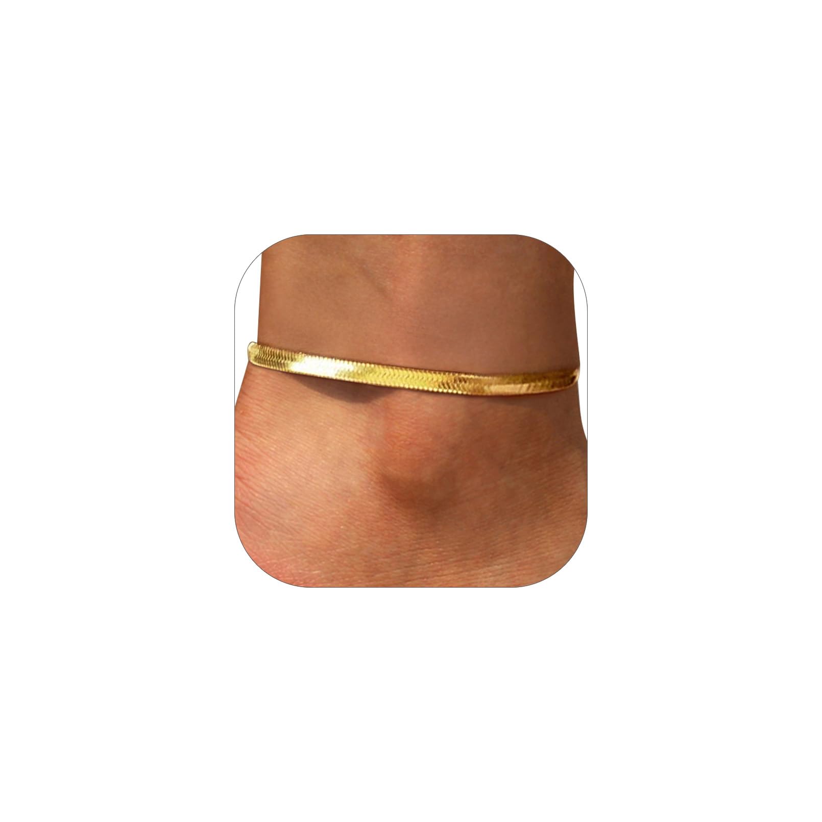 FOCALOOK 14K Gold Plated Anklets for Women, Plus Size Anklet Bracelet Chain
