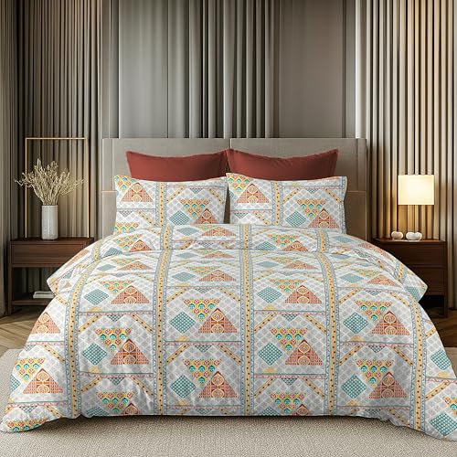 Image of FRESH FROM LOOM Hotel Quality 240 TC Cotton King Bedsheet - Soft & Skin-Friendly Premium King Size Flat Bedding Set - 240 TC Pure Cotton, GreyRed, Size- 108x108 inch