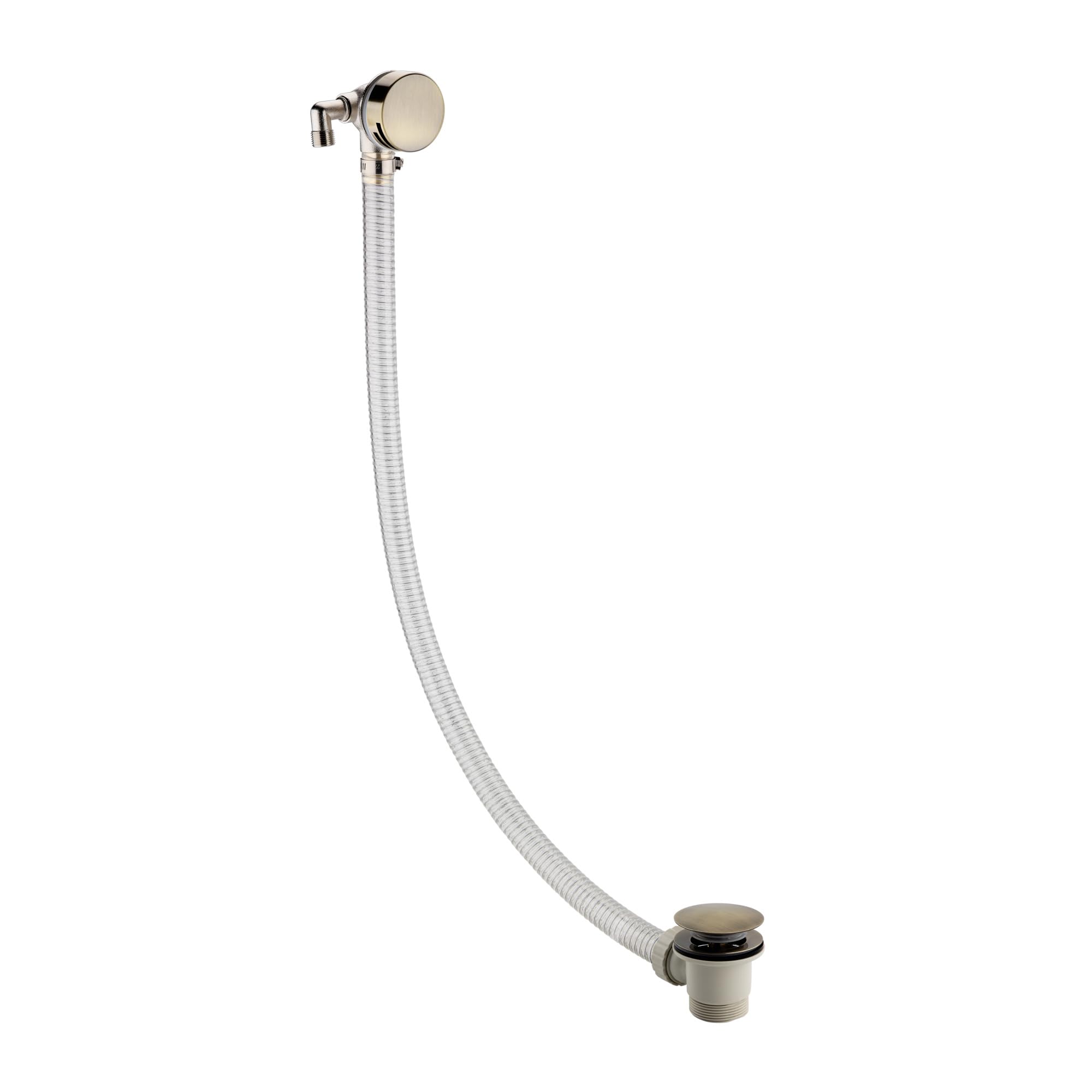 ENKI, W89, Round Cascade Waterfall Freeflow Bath Filler Waste and Overflow, Bath Filler Tap, with Click Clack Bath Waste, Slimline Design, Antique Brass