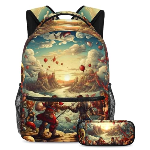 Sac à dos imprimé cœur rouge 96 spacieux anti-cahiers écornés avec sa trousse à crayons incluse