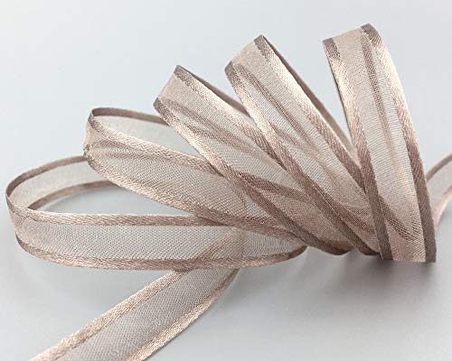 finemark 50 m x 10 mm Chiffon Ribbon with Satin Edge Taupe (06) Chiffon Decorative Ribbon Gift Ribbon Semi-Transparent Shiny Without Wire Organza - Image 2