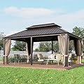 GREEN PARTY 12 X 18ft Hardtop Gazebo with Nettings and Curtains, Heavy Duty Double Roof Galvanized Steel, Outdoor Aluminum Gazebos Pergolas for Patios, Backyard, Deck, Garden, Lawns