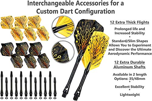 CC-Exquisite Premium Steel Tip Darts Set - Professional Darts, Brass Barrels, Metal Tip Darts, Extra Flights, (12) Aluminum Shafts 35/48, O-Rings, Dart Tool, Dart Sharpener, Darts Case. - Thumbnail 5