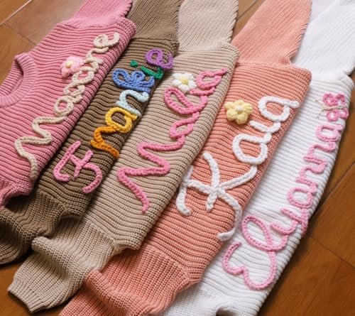 Customized Pink Baby Girls Sweater with Hand Embroidered Name | Personalized Baby Sweater for Infants and Toddlers3