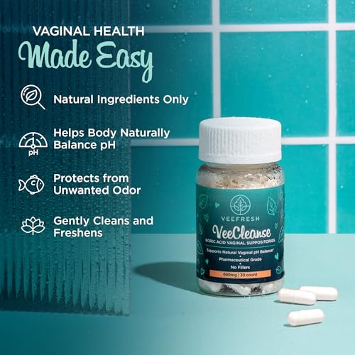 VeeFresh - VeeCleanse Boric Acid Vaginal Suppositories - Vaginal pH Balance Suppositories - Vaginal Odor Control - Feel Fresh, Feminine and Confident - Image 4