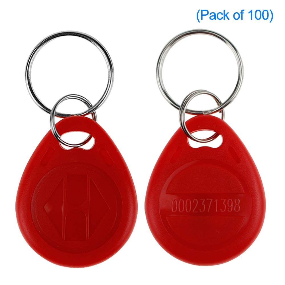 LIBO Tarjeta Clave Inteligente ID 125KHz Control de Acceso RFID Proximidad EM4100 TK4100 Keyfobs Llaveros NFC (100, Rojo)