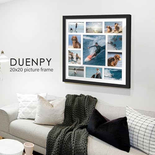 Image of DUENPY 20x20 Collage Picture Frames Display One 8x10 Inch and Six 4x6 and Four 5x5 Photos Collage Wall Decor Wall Hanging or Tabletop Black
