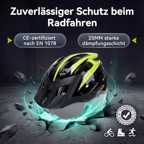 RLQA Fahrradhelm Herren Damen, MTB/Rennrad Helm mit Abnehmbarer Magnetischer Visier & Brille, Radhelm mit 24 Luftungsschlitzea… – Ansicht 2