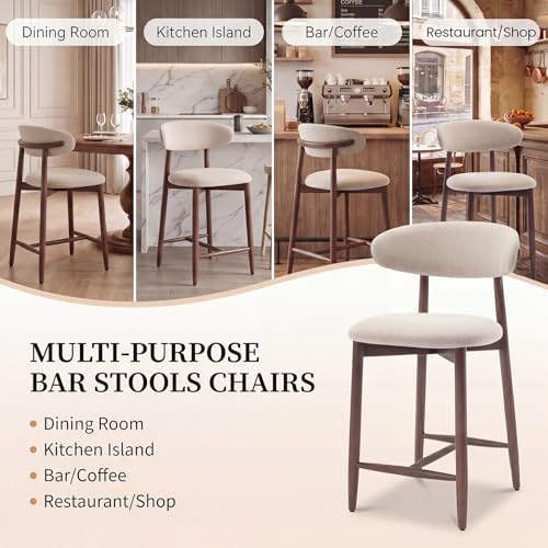 Image of MALOL Counter Height Bar Stools Set of 4, Kitchen Bar Stools with Back, Mid Century Modern Upholstered Barstools with Wood Legs for Kitchen Island Dining Room, Beige