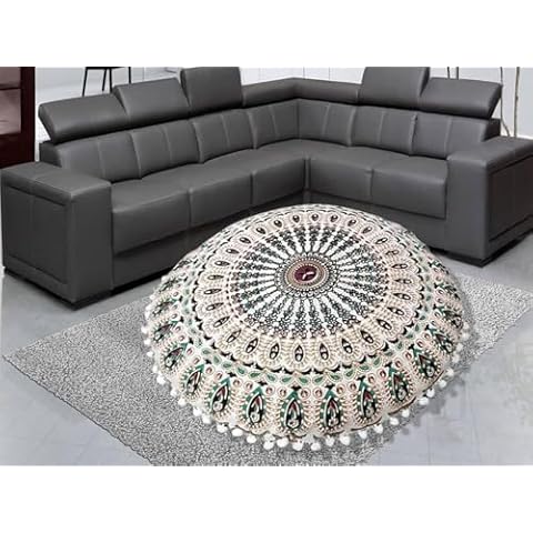 My Dream Carts 22 Inch Floor Pouf “Cover Only” Cushion Covers Throw Pillow Case Boho Mandala Round Flower Print Luxury Living Room Bedroom Decor Home Decorative Yoga (22” Pillow Cover, Without Filler) Cover