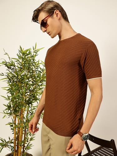 Image of Thomas Scott Men's | Textured | Half Sleeve | Slim Fit | 100% Cotton | Round Neck | Casual Tshirt