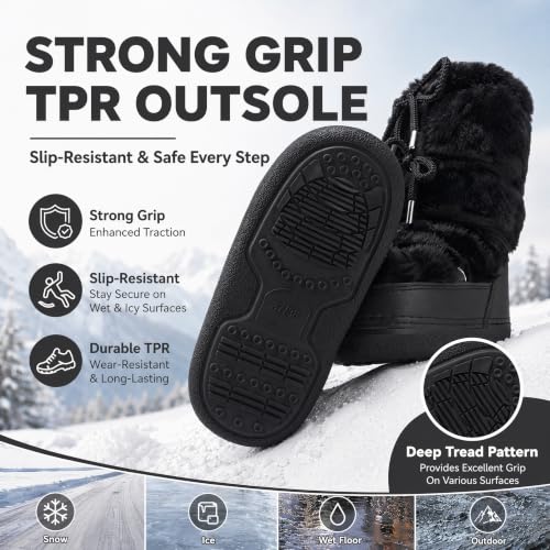 Image of ZHENAIYISHENG Faux Fur Boots for Women - Fuzzy Fluffy Furry Water Resistant Snow Boots for Women - Anti-Slip with Cotton Sponge Lined and TPR Rubber Sole Black White Fur Boots