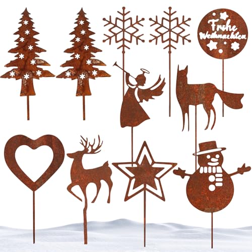 Gartenstecker Rost Weihnachten, 11er Set Metall Roststecker...