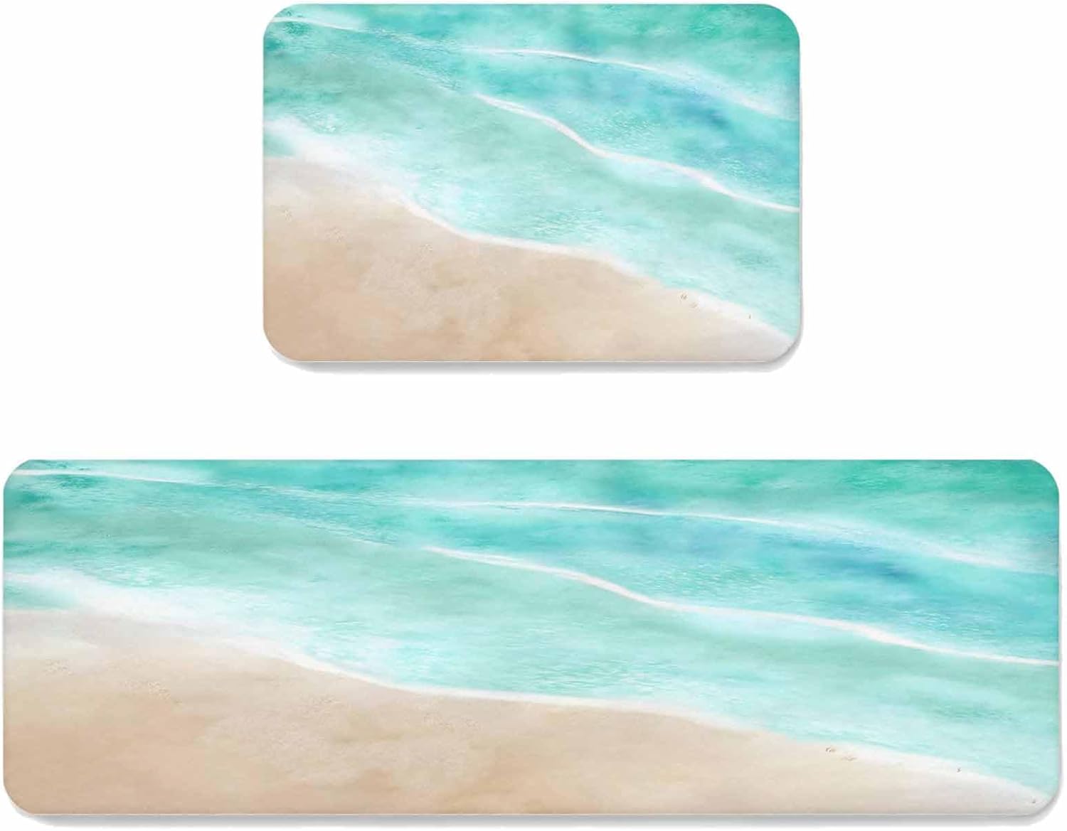 Summer Beaches Kitchen Mats Set of 2 Gradient Teal Ocean Casual Sea Coastal Non Slip Mat Washable Floor Rug for Kitchen Sink Floor Laundry, 19.7"x31.5"+19.7"x47.2"