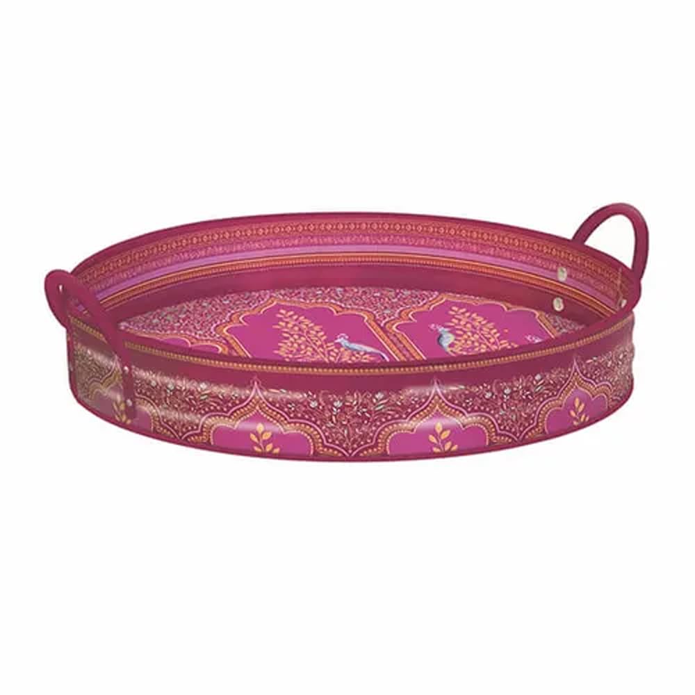 Elite Tins Pink Sara Miller New India Large Handled Tin Tray 390 (D) X 60 Mm Large Handle Tin Tray 390 (D) X 60 Mm