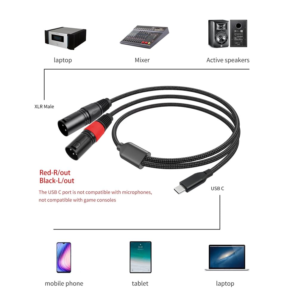 Bochara tipo C entrada a doble salida XLR macho cable de audio OFC para altavoces amplificador mezclador 200 cm
