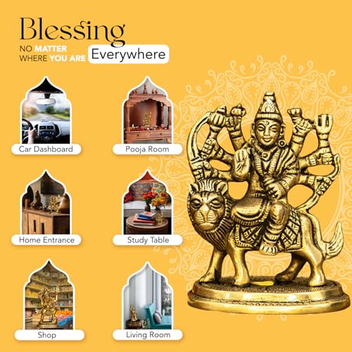 Image of Ekhasa 100% Pure Brass Durga Maa Idol | Durga MATA Murti for Home Decor & Puja Room | MATA Rani Murti for Office Desk | Maa Durga Idol for Gift