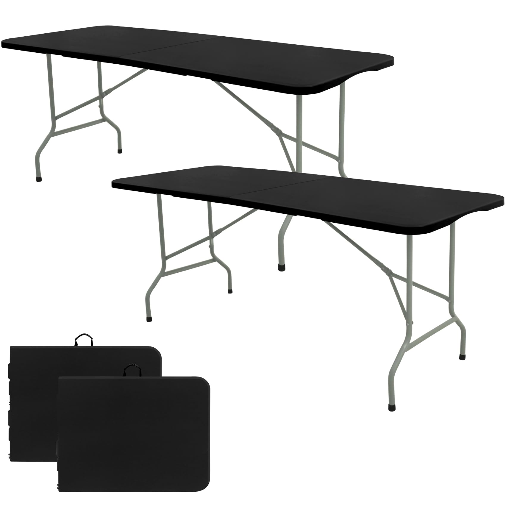 Set of 2 Folding Table 6 FT Lightweight Camping Table Portable Plastic Rectangular Outdoor Dining Table Steel Legs Fold-in-Half with Carrying Handle for Indoor,Picnic,Party,Wedding,Events(Black)