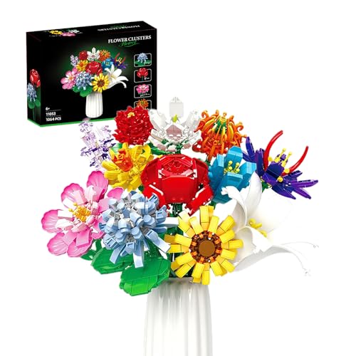 Ranedo Blumenstrauß Set, Künstliche Blumen 1064 Stück mit 12 Arten von Blumen mit Rose Sonnenblume, Home Decor Botanical Collection Blumen Bauklötze Spielzeug, Geschenk für Frauen Männer Kinder