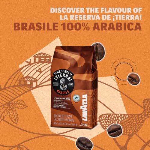Image of Lavazza Tierra Brasile | Whole Roasted Bean Espresso | Traditional Drum Roasting | 1Kg Pack (Pack of 3)
