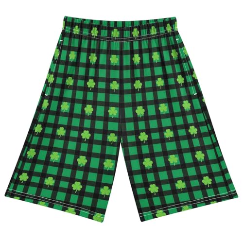 Check Clover Pattern Pajama Pants Short Sleep Pants Pajama Bottoms Elastic Waist with Pockets 6-14 Years